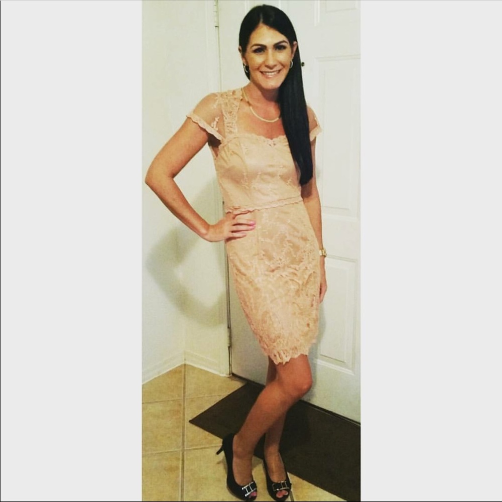 Lace nude pencil dress